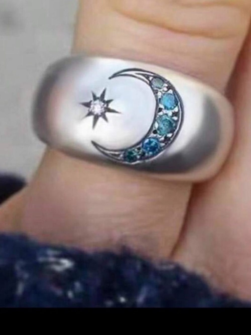 Silver moon ring